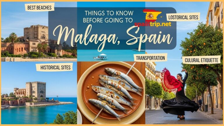 “Scenic view of Malaga, Spain with the historic Alcazaba fortress and blue Mediterranean Sea under a sunny sky”
